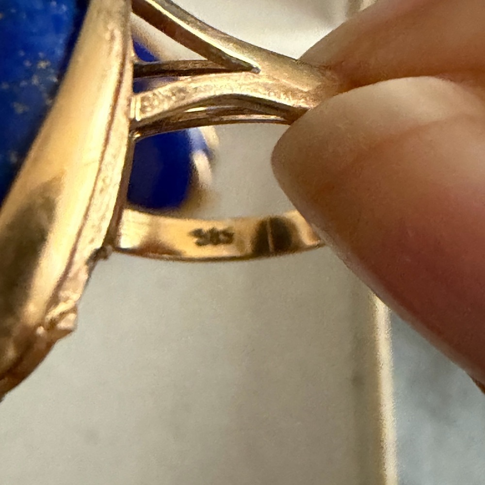 Vintage 14K Yellow Gold Lapis Lazuli Teardrop Ring and Matching Earrings Set - Picture 6 of 15